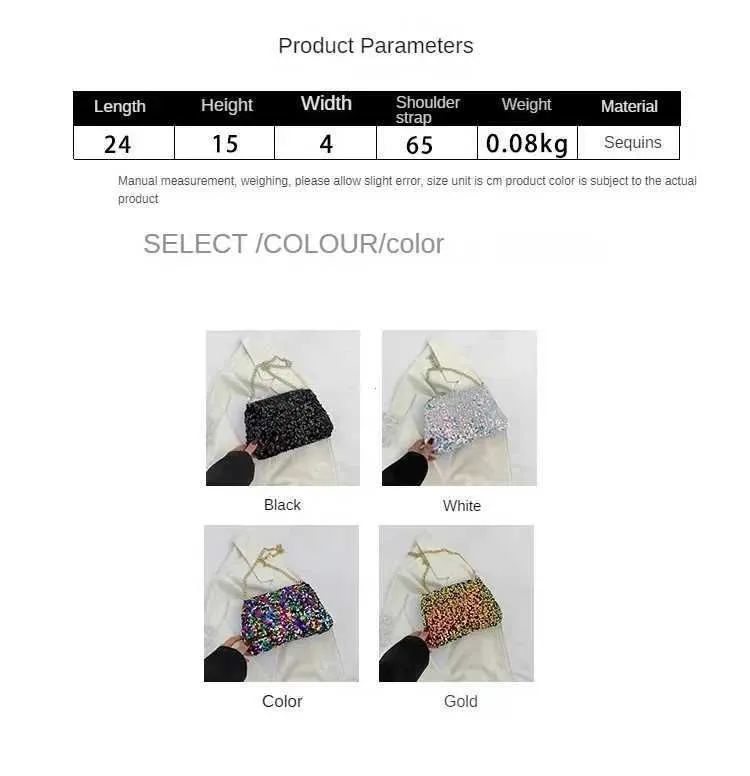 Sac à bandoulière à chaîne simple INS couleur unie paillettes sac à bandoulière portefeuille mobile sac à main de nuit Y241019_voghion.com