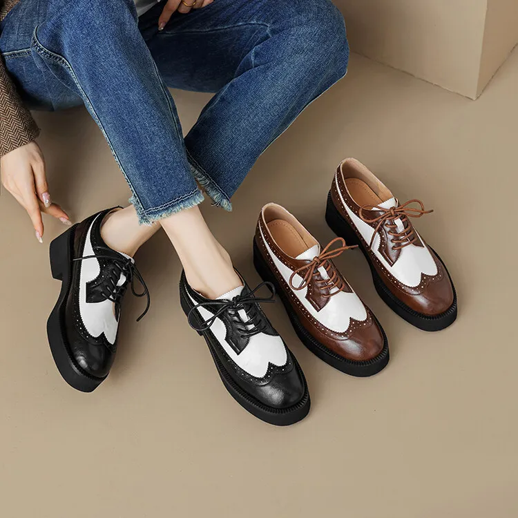 Spring/Autumn NEW Pumps Round Toe Thick Heel Split Leather For Women Retro Mixed Colors Oxfords Platform Shoes Eaa0 Oxds_voghion.com