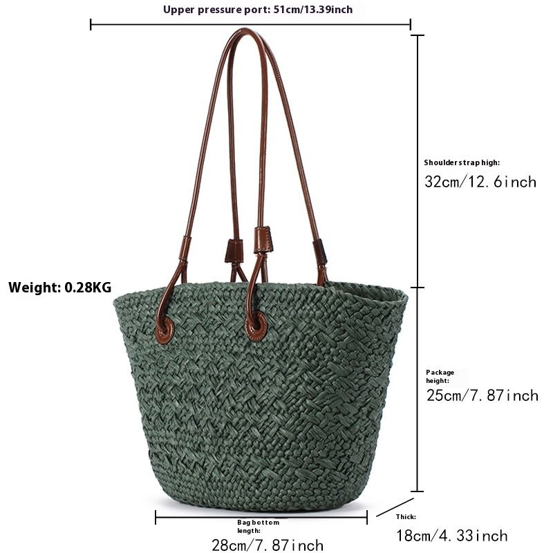 Modische einfache einfarbige Papiertasche im Retro-Stil mit Kontrastfarbe und großem Fassungsvermögen für den Urlaub,_voghion.com