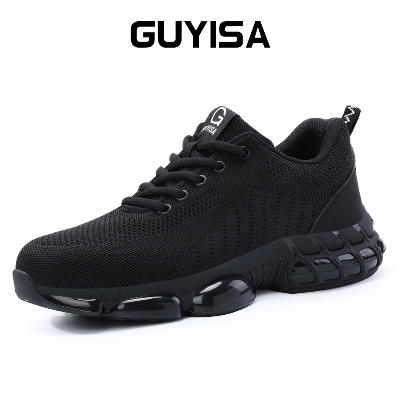 GUYISA Safety Shoes Black Steel Toe Boots Breathable Light Anti-smashing And Stabbing-proof CN Size 37-50 3033_voghion.com