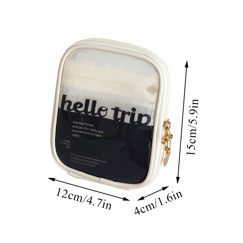 Mini trousse de voyage transparente Portbale, petite trousse de maquillage mignonne, trousse de toilette à fermeture éclair, pochette de rangement pour femmes_voghion.com