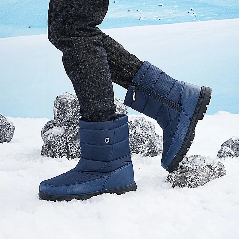 Bottes d'hiver pour hommes, grandes tailles, chaudes, en peluche, longues, imperméables, mi-mollet, pour l'extérieur, baskets durables, chaussures de loisirs à enfiler_voghion.com