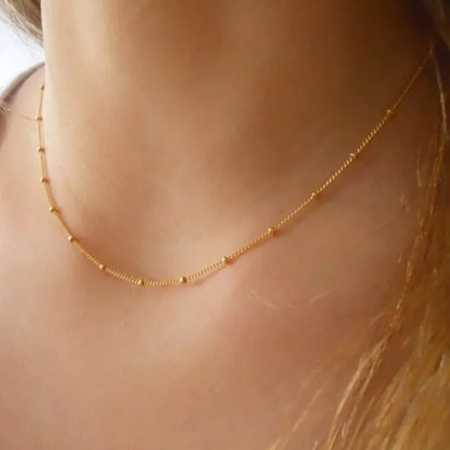 Pronto Stock Sparkg Trendy per le donne color oro sottile Choker Bead Chain Necklace Accessori Gioielli Regalo All'ingrosso_voghion.com