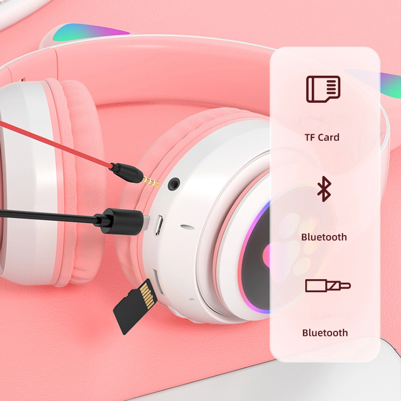 Draadloze bluetooth koptelefoon met kattenoren en microfoon_voghion.com