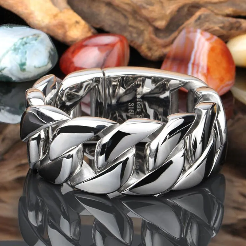 Cuban Link Chain Bracelets For Men Heavy Stainless Steel Bangle_voghion.com