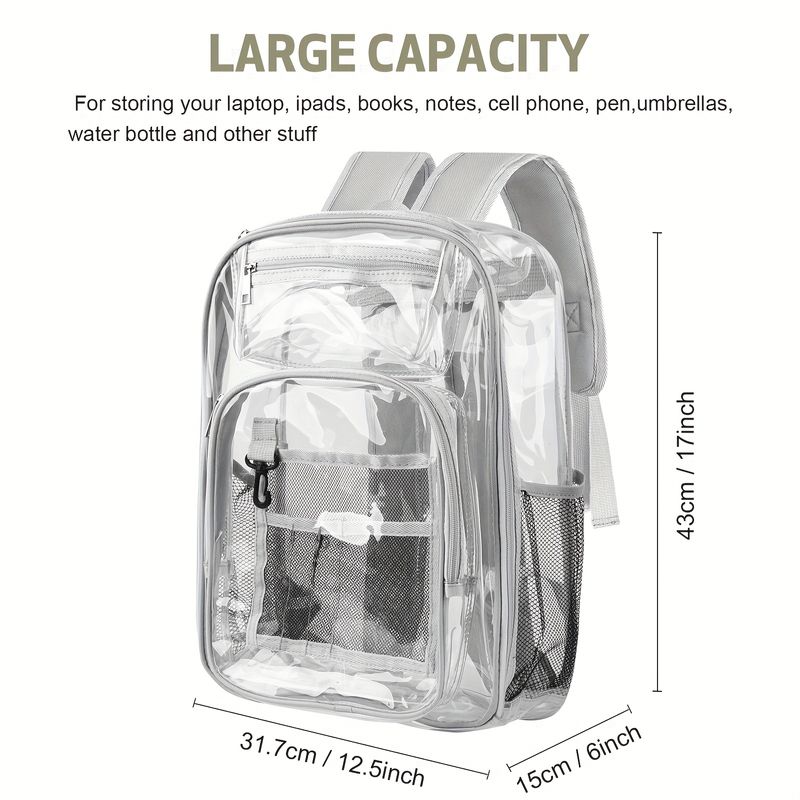 Durchsichtiger großer, robuster transparenter PVC-Rucksack, durchsichtig mit verstärkten Riemen, Rucksack, durchsichtige_voghion.com