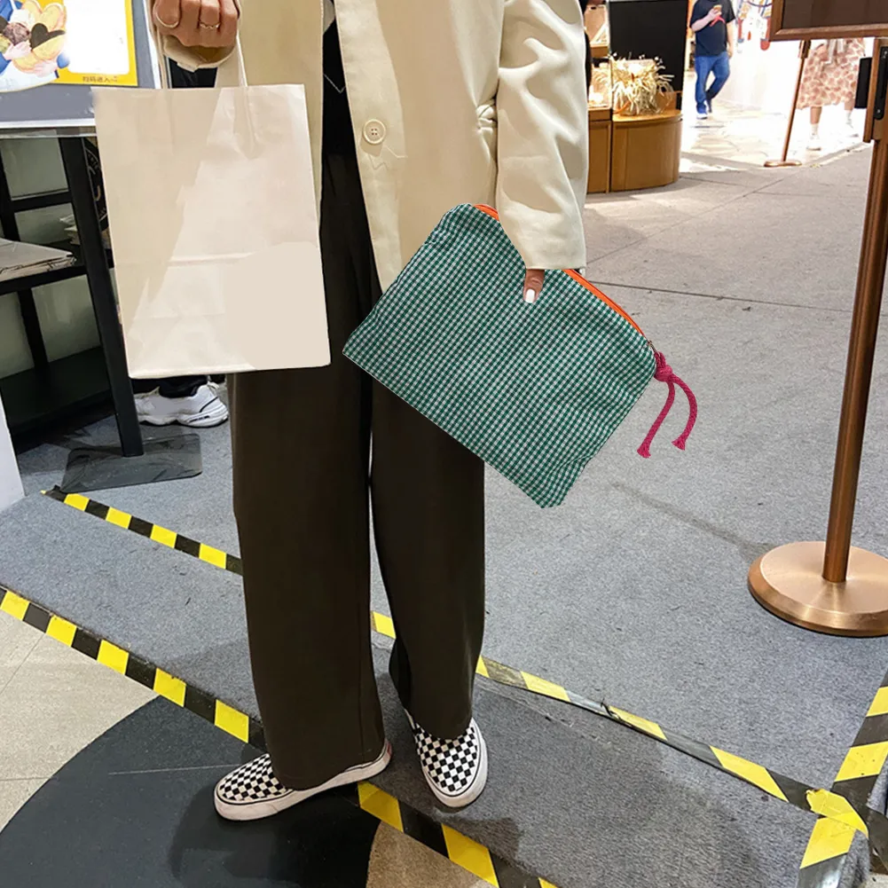 Mode Frauen Plaid Druck Kleine Kosmetik Baumwolle Stoff Make-Up Lagerung Taschen Japan Stil Zipper Kulturbeutel Waschen_voghion.com