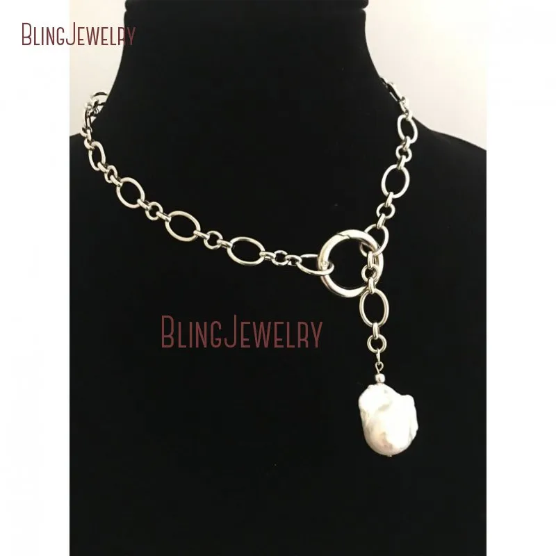 Chains NM35057 Baroque Pearl Choker European Inspired Necklace With Spring Lock_voghion.com
