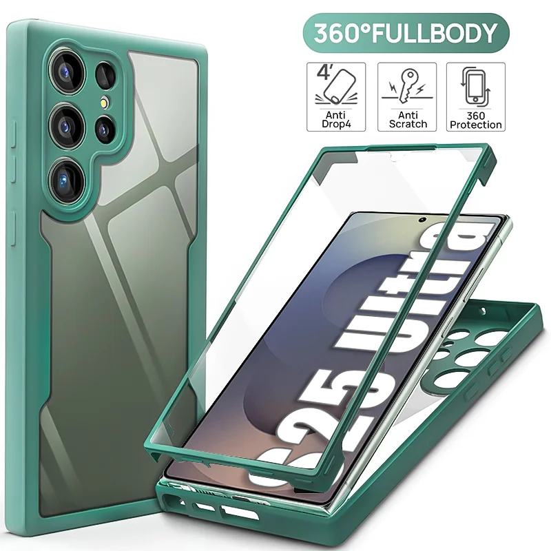 360° Protect HD Transparent Full Case For Samsung Galaxy S25 Edfe Ultra Plus S24 S23 S22 S21 S20 FE Tpu+Pmma Armor Phone