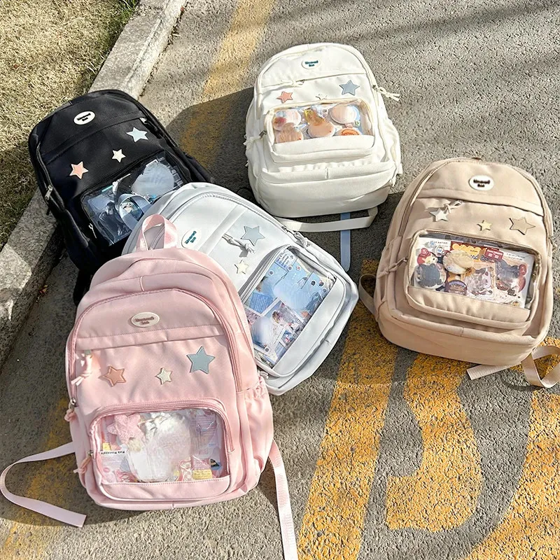 Süße Y2k ästhetische Mode Kawaii Rucksack koreanische Frauen Jk transparente Rucksäcke Vintage Studenten Stern Schulranzen_voghion.com