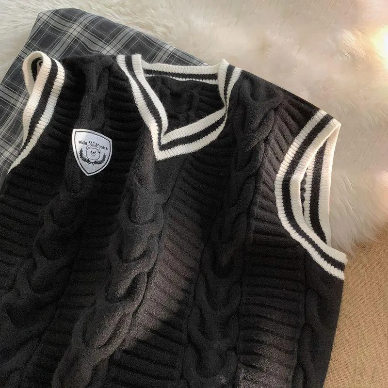 Herrenpullover Übergroße Vintage Frauen Männer Jugend Pullover Pullover Weste Paar Lose Ärmellos Gestreift Japanischer Stil_voghion.com