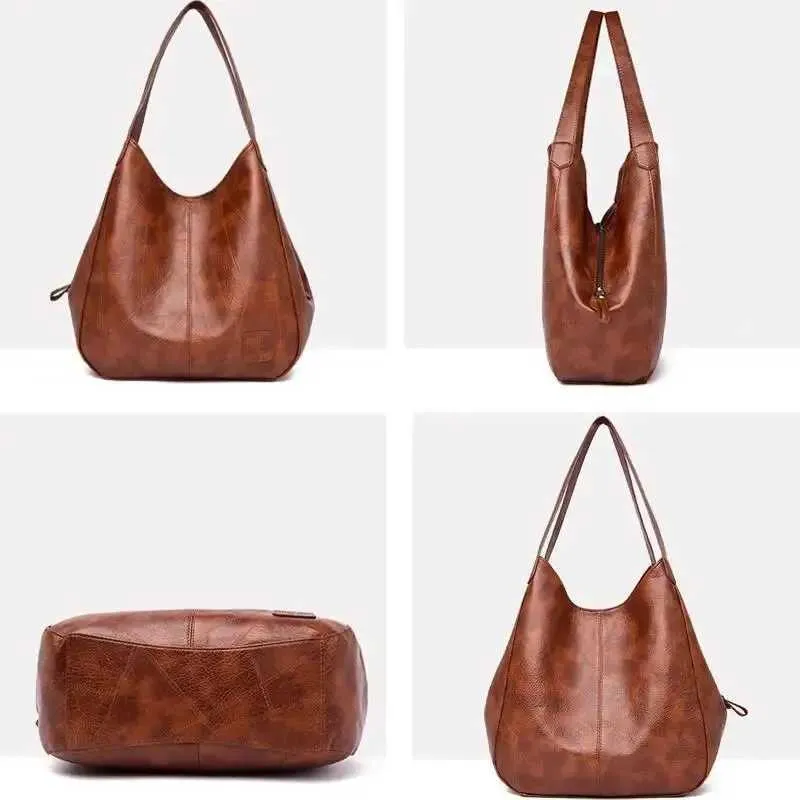 Vintage läder stor kapacitet marmorkorn axelväska för kvinnor daglig pendlarväska Shopping241106_voghion.com