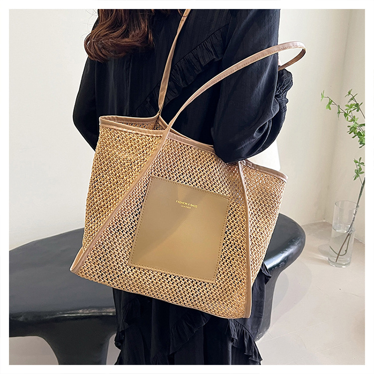 Große Geflochtene Strohtasche Für Damen Sommer Schultertasche_voghion.com