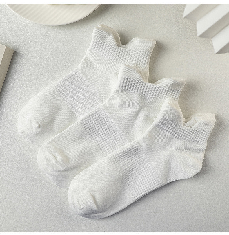 5 peças [Pacote combinado] Enviar ~ Meias brancas de comprimento médio para homens, meias esportivas simples com orelhas duplas, meias curtas versáteis_voghion.com