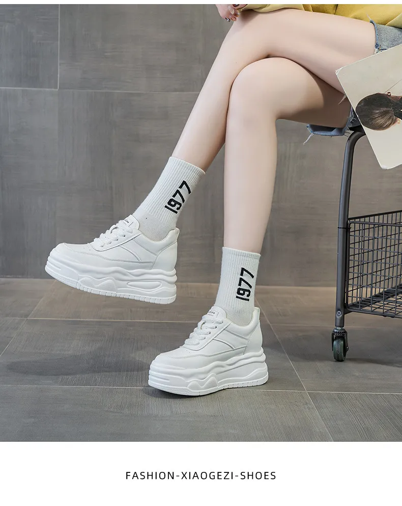 Dikke, hoge leren skateboardschoenen met ronde neus voor comfort en extra hoogte, sportschoenen met rubberen zool_voghion.com