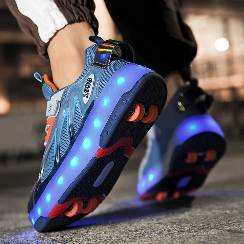 Kinderen Roller Skate Schoenen Led Licht Jongens Meisjes Met 4 Wielen Sport Sneakers Kerstmis Verjaardag Kinderen Show Cadeau_voghion.com