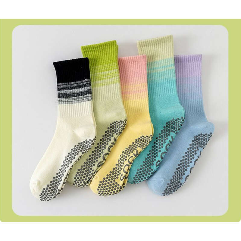 Farbverlauf Yoga Herbst und Winter Bunte Sport Dopamin Silikon Anti-Rutsch-Sohle Zwischensohle Fitness Socken_voghion.com