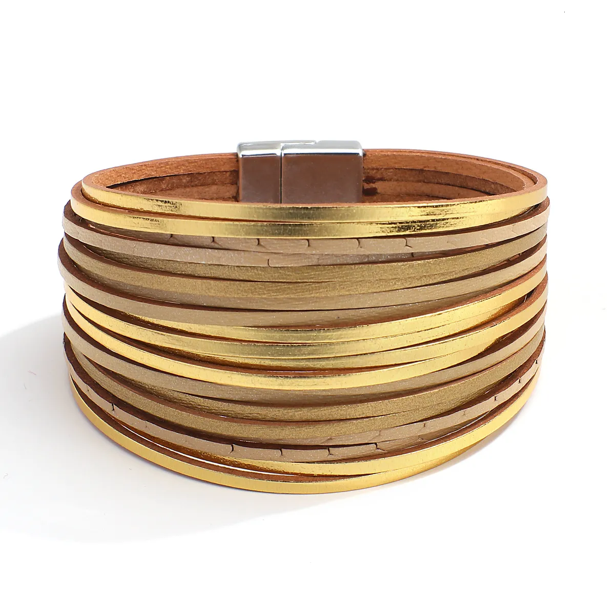 Charm ALLYES Boho Braccialetti in pelle multistrato a strisce sottili per donna Bracciale avvolgente multicolore alla moda Semplice unisex_voghion.com