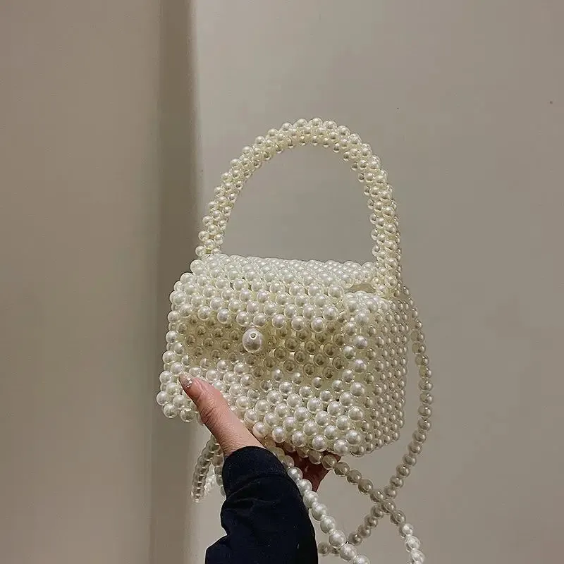 Sacs à bandoulière en perles pour femmes, petit portefeuille à pièces, sac à main tissé à la main pour téléphone, sac fourre-tout à bandoulière pour dames 240822_voghion.com