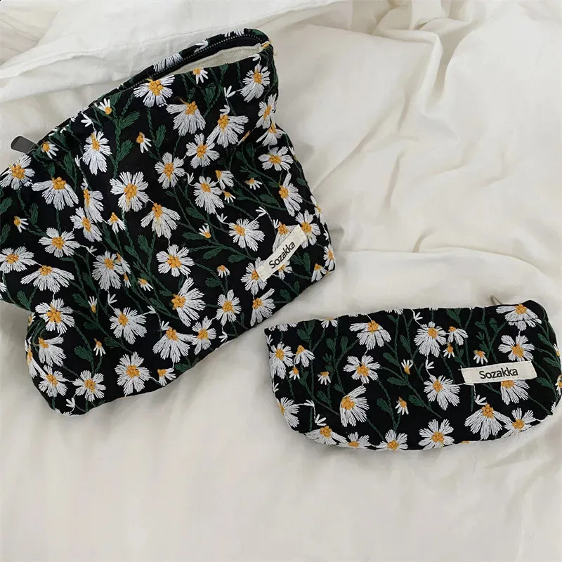 Trousse de toilette en toile imprimée rétro tendance, grande capacité, pour femmes, trousse de voyage pour cosmétiques, sacs de rangement pour maquillage 240815_voghion.com