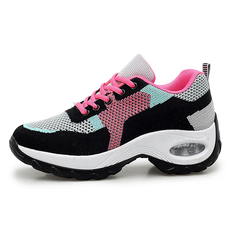 Mesh Air Cushion Cushioning Thick Sole High Heel Women Sports With Soft Lace Up Suitable For Outdoor Fiess Travel Shoes_voghion.com