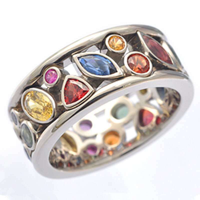 Long Rui Fashion Geometric Pattern Hollow out Diamond Multi color Ring Female Ornament_voghion.com