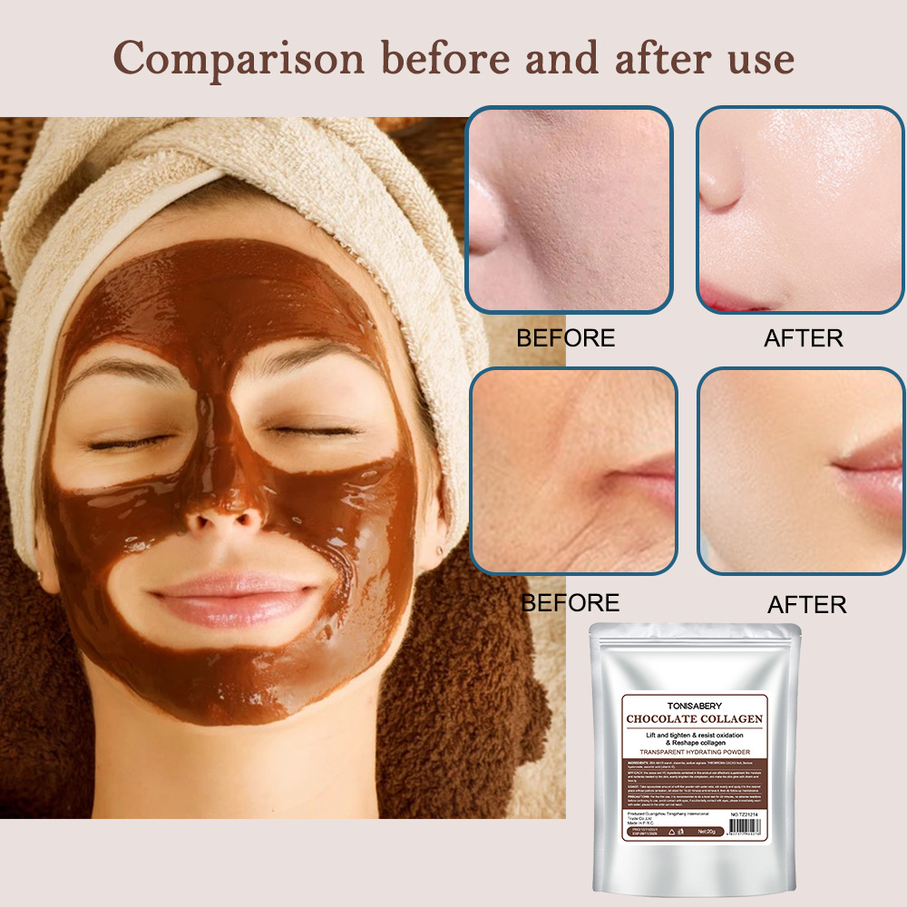 20g Chocolate Collagen Protein facial mask Multi effect Soft Mask Powder Moisturizing, Lifting and Firming_voghion.com