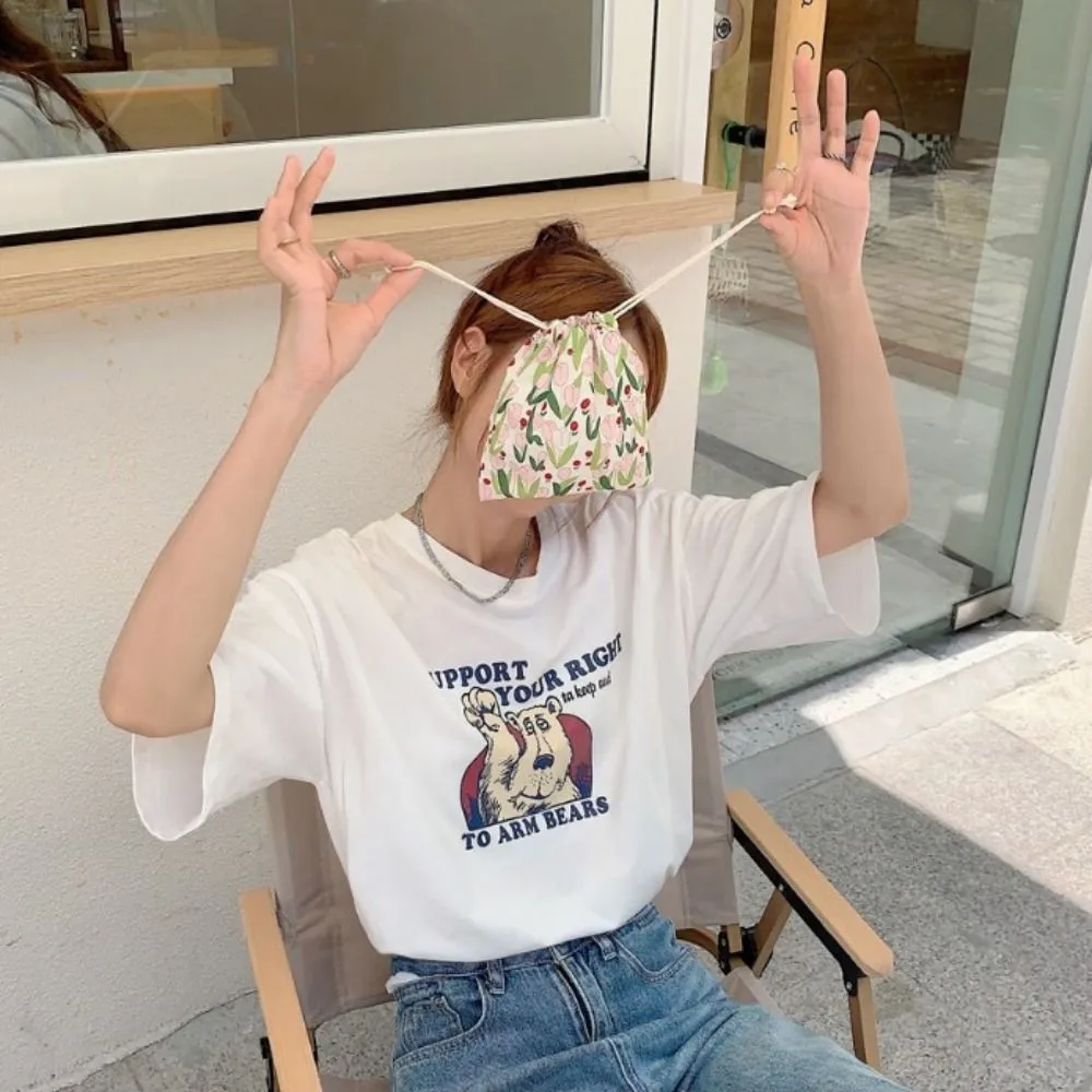 Fashion Ins Japanese Fresh Portable Drawstring Mouth Storage Small Canvas Bag For Women_voghion.com