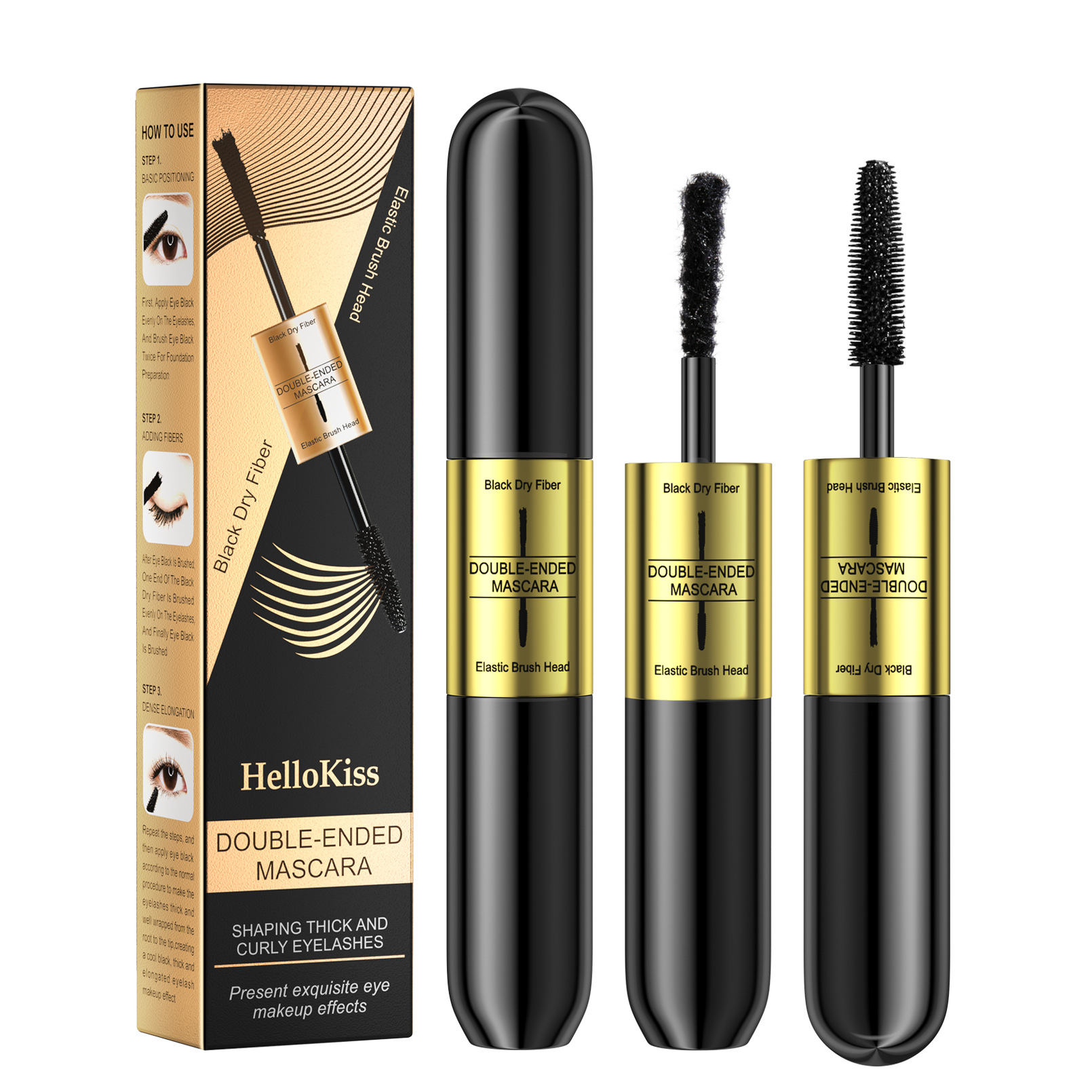 Hellokiss Doppelkopf 2 in 1 Fibergraft Eye Black wasserfest, dicht, ohne Make-up, gefärbt und gelockt_voghion.com