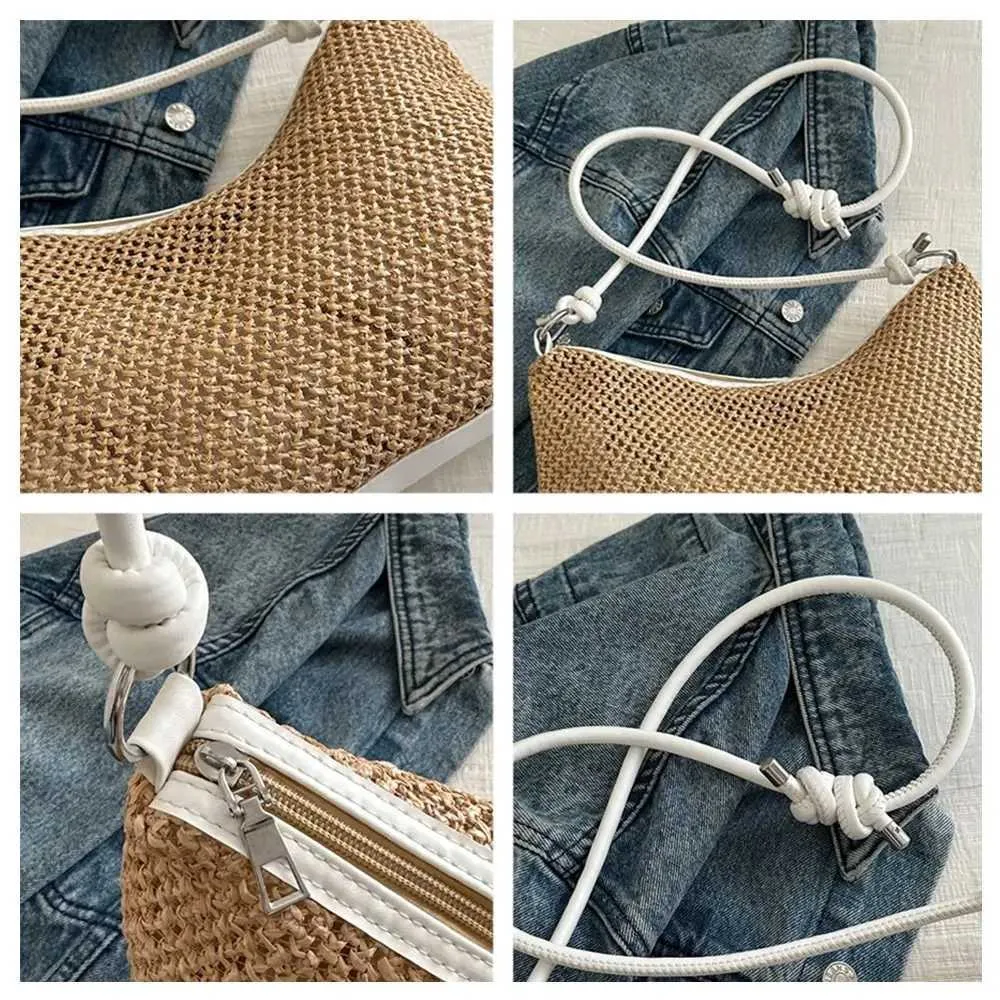 Nette stroh Rattan große kapazität handgemachte gewebte handtasche schulter tasche frauen modische sommer strand damen Y241011_voghion.com