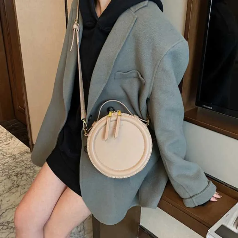 Einfarbig PU Leder Schulter Umhängetasche Für Frauen Runde Kleine Handtasche Mode Designer Taschen Weibliche Zipper_voghion.com