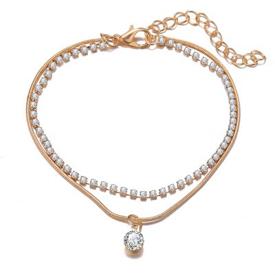 Schmuck Kreative Einfache Neue Doppelschicht Eingelegte Diamant Schlange Knochen Fußkettchen_voghion.com