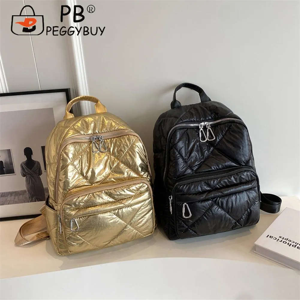 Stadium Handbag Quilted Embroidered Students Backpack Simple Large-capacity Solid Color Multiple Compartments Travel_voghion.com