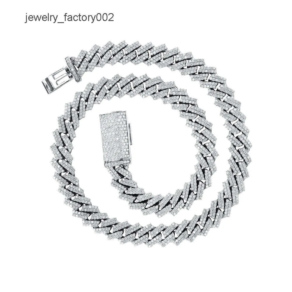 Collana con bracciale in argento con maglie cubane Moissanite Hip Hop VVS all'ingrosso da 8 mm, 10 mm, 12 mm, 14 mm_voghion.com