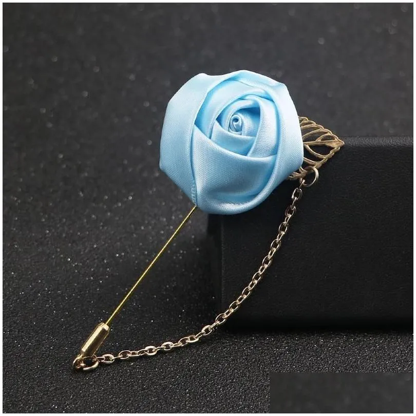 Pins, Men Rose Flower Golden Leaf Fashion Brooch Pin Suit Lapel New Mens Wedding Boutonniere Brooches Jewelry Drop_voghion.com