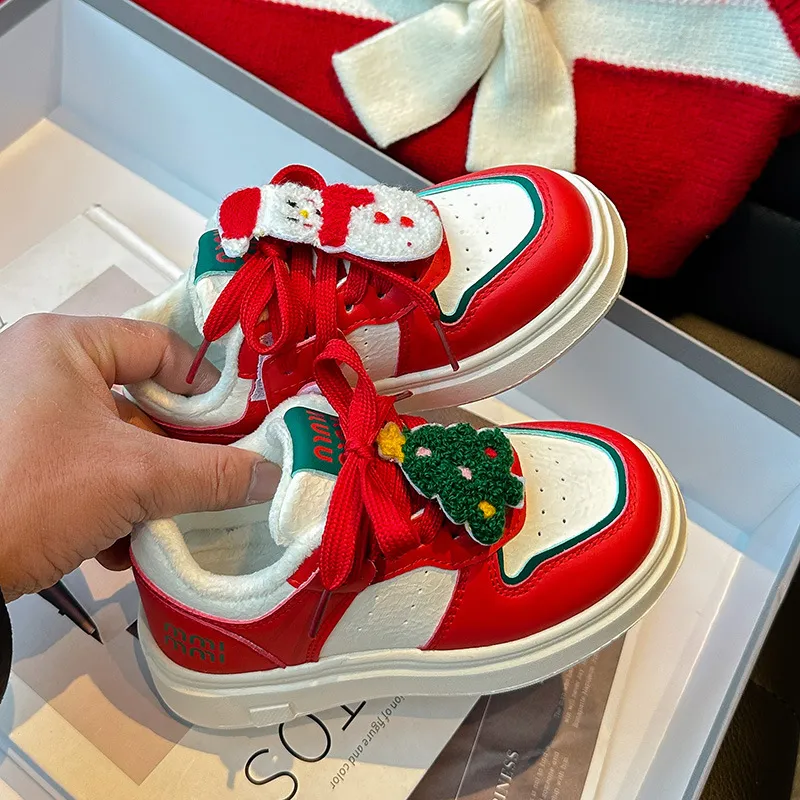Kids Skateboard Christmas Red Boys Girls Skate Shoes Cutefeet Toddler Anti-Slip Flat Sneakers For Children Sizes 26 - 37_voghion.com