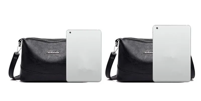 Borsa a tracolla da donna in morbida pelle PU con doppia tasca Yogodlns, con due tracolle, nera_voghion.com