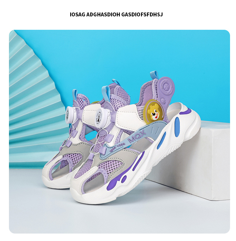 Baotou-Sandalen für Mädchen 2024 Sommer Neue Hohlnetz-Drehknopf-Strandschuhe für Kinder und Damen_voghion.com