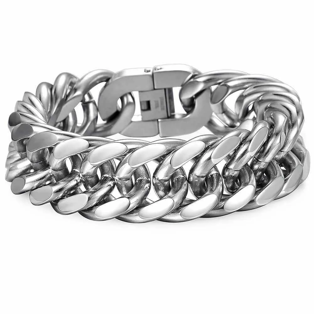 Herren Panzerarmband Cuban Link Aus Edelstahl Silberfarben_voghion.com