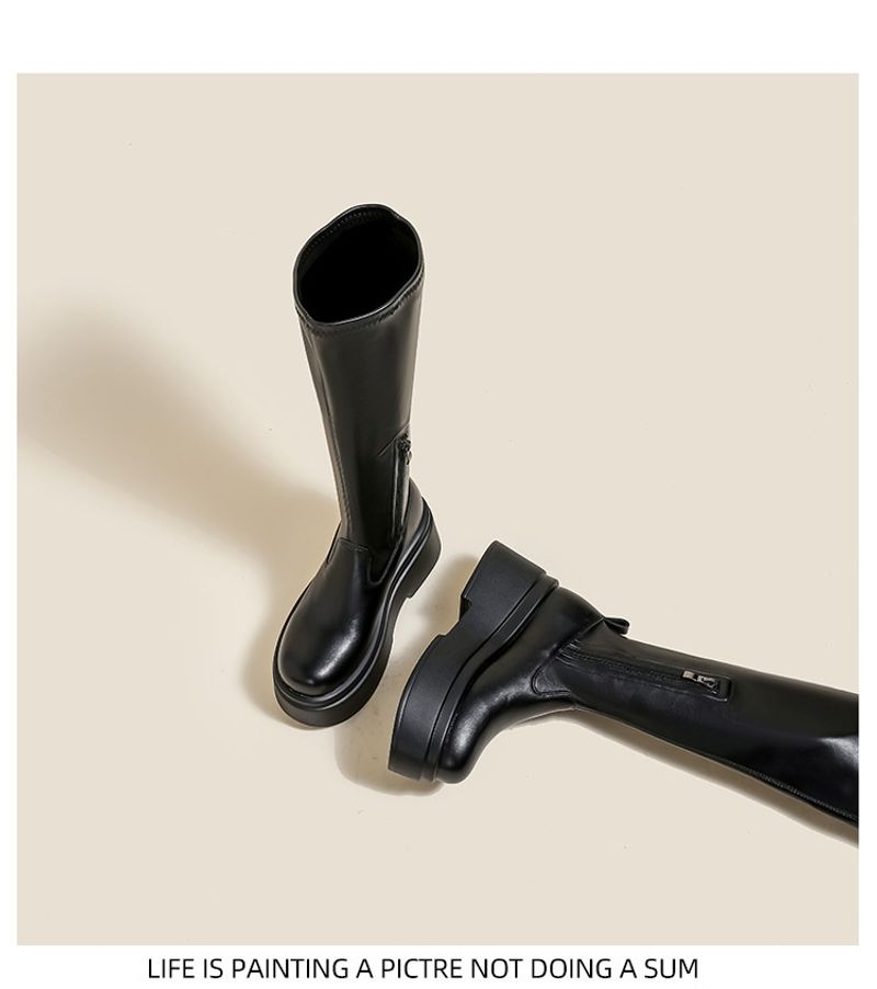 Dikke mm lang voor dames, elastische smalle grote taille hoge buis ridderlaarzen, dikke been oversized dameslaarzen_voghion.com