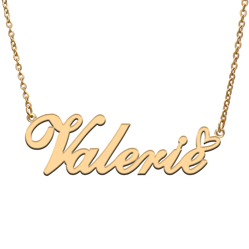 Pendant Necklaces Love Heart Valerie Name Necklace For Women Stainless Steel Gold & Sier Nameplate Femme Mother Child_voghion.com