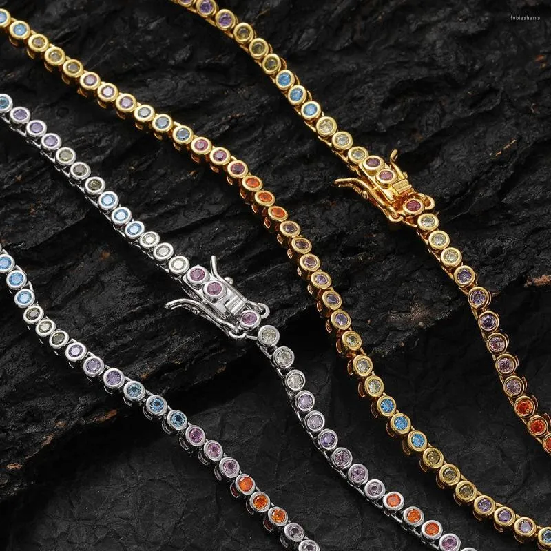 Cadenas de 2 mm con forma de bola circular de colores, cadena de circonitas con brillantes, collar de latón con efecto helado, joyería de moda de hip hop BN107_voghion.com
