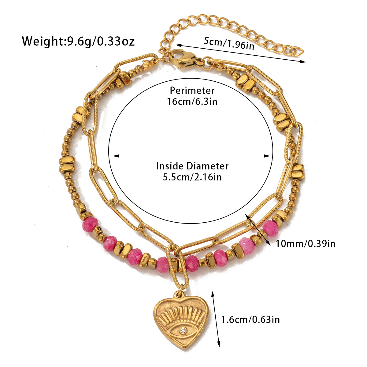 Damenschmuck, doppellagiges Boho-Perlenarmband mit Natursteinen, U-förmige Kette aus Edelstahl für Mode und Büro_voghion.com