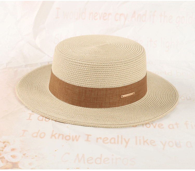 Cappello estivo coreano in paglia, cappello elegante con parte superiore piatta, cappello parasole per le vacanze, cappello casual semplice e versatile francese, per ragazze_voghion.com