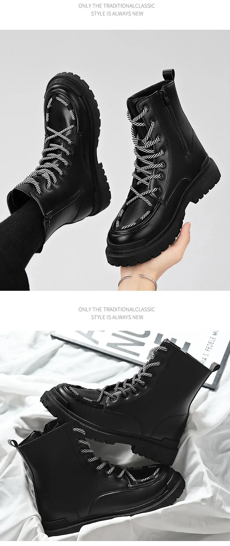 Bottes montantes en cuir pour homme, grandes tailles, pour loisirs, randonnée, travail, tendance, semelle épaisse, antidérapantes, 250425_voghion.com