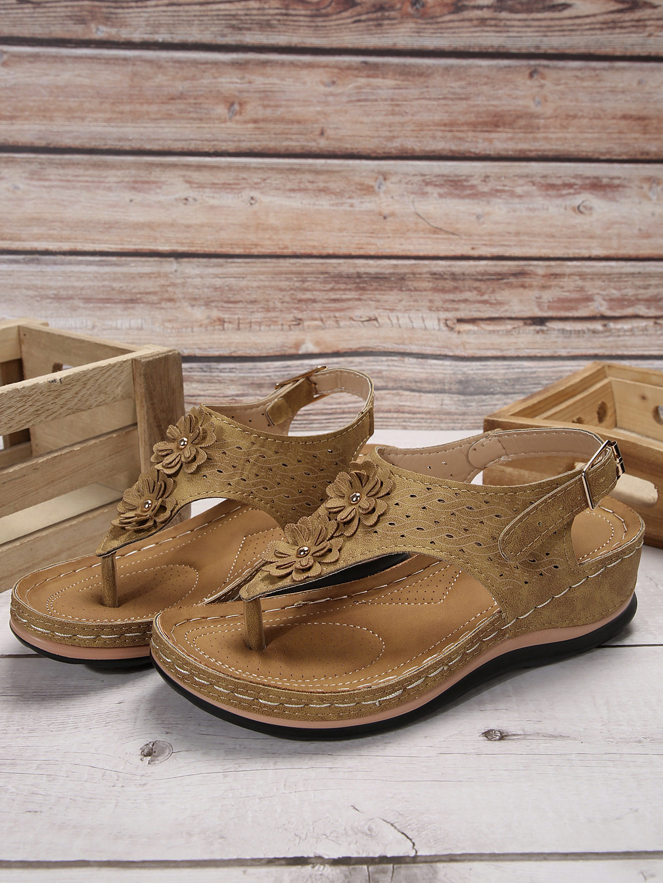 Flat Sandals For Women Herringbone Style Summer Rubber Sole_voghion.com