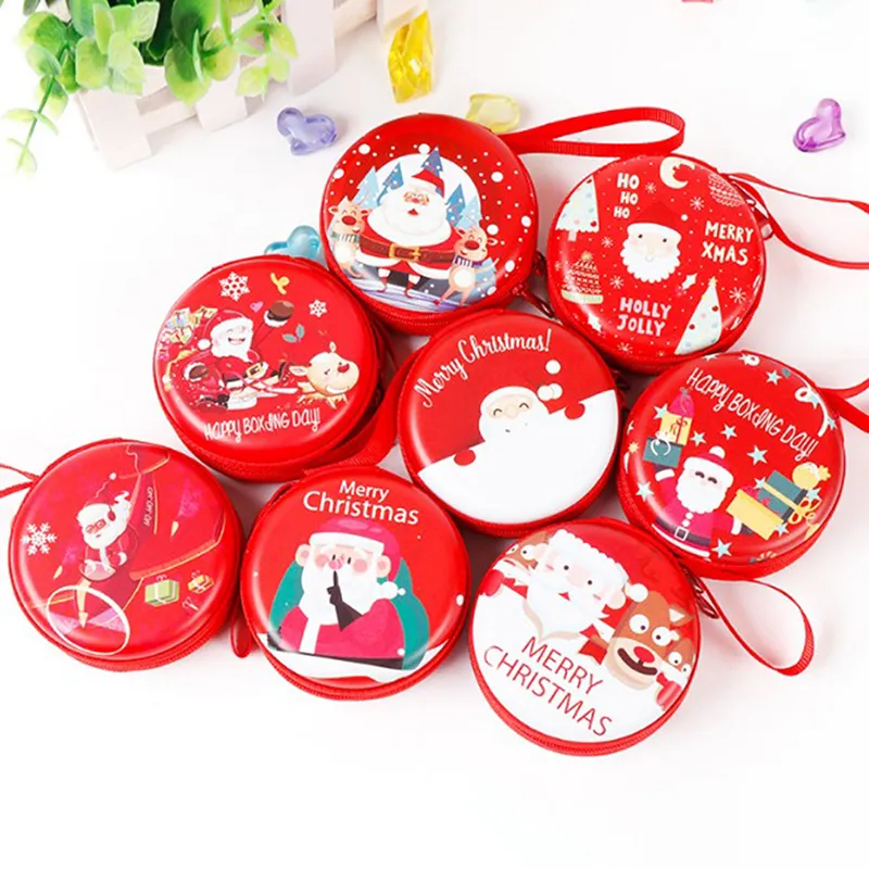 1PC Weihnachtsgeldbörse Runde süße Cartoon Kinder Mädchen Jungen Brieftasche Kopfhörer Organizer Box Student Münztüte Weißblech + ABS_voghion.com