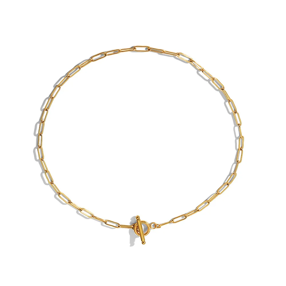 Collana in acciaio inossidabile con fibbia OT alla moda, 45 cm, placcata in oro, catena fai da te anti-scolorimento, adatta per uomini e donne_voghion.com