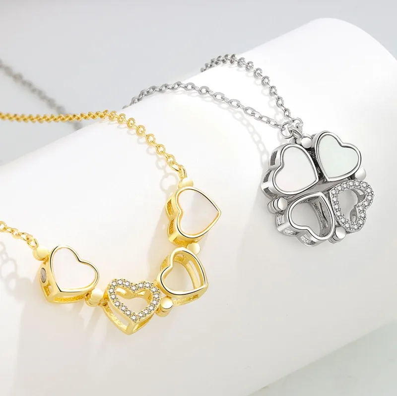 Colliers pendentifs en forme de trèfle à quatre feuilles en forme de cœur en zircone cubique pour femmes, bijoux élégants pour fête et mariage_voghion.com