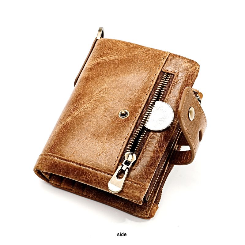 Neue männer echte RFID crazy horse leder zipper frauen retro multifunktionale kurze brieftasche_voghion.com